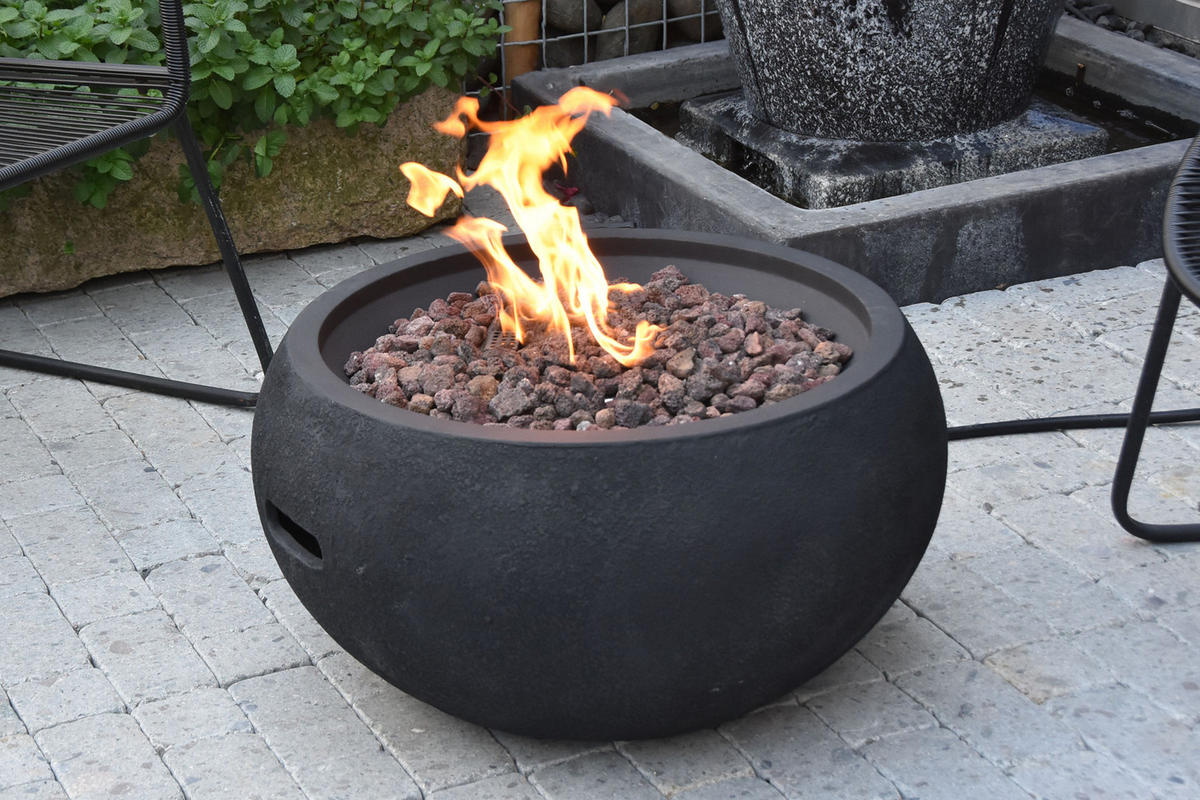 FEUERTISCH York Gasfeuerstelle aus GFRC-Beton 68/68/36 cm - Schwarz, Stein (68/36/68cm) - Elementi