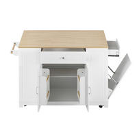 KUECHENINSEL mit Rollen und Ausziehplatte 131,8 x 40-70 x 93,3 cm Weiß/Natur - Weiß, Holz (40/93.3/131.8cm) - Beauniv