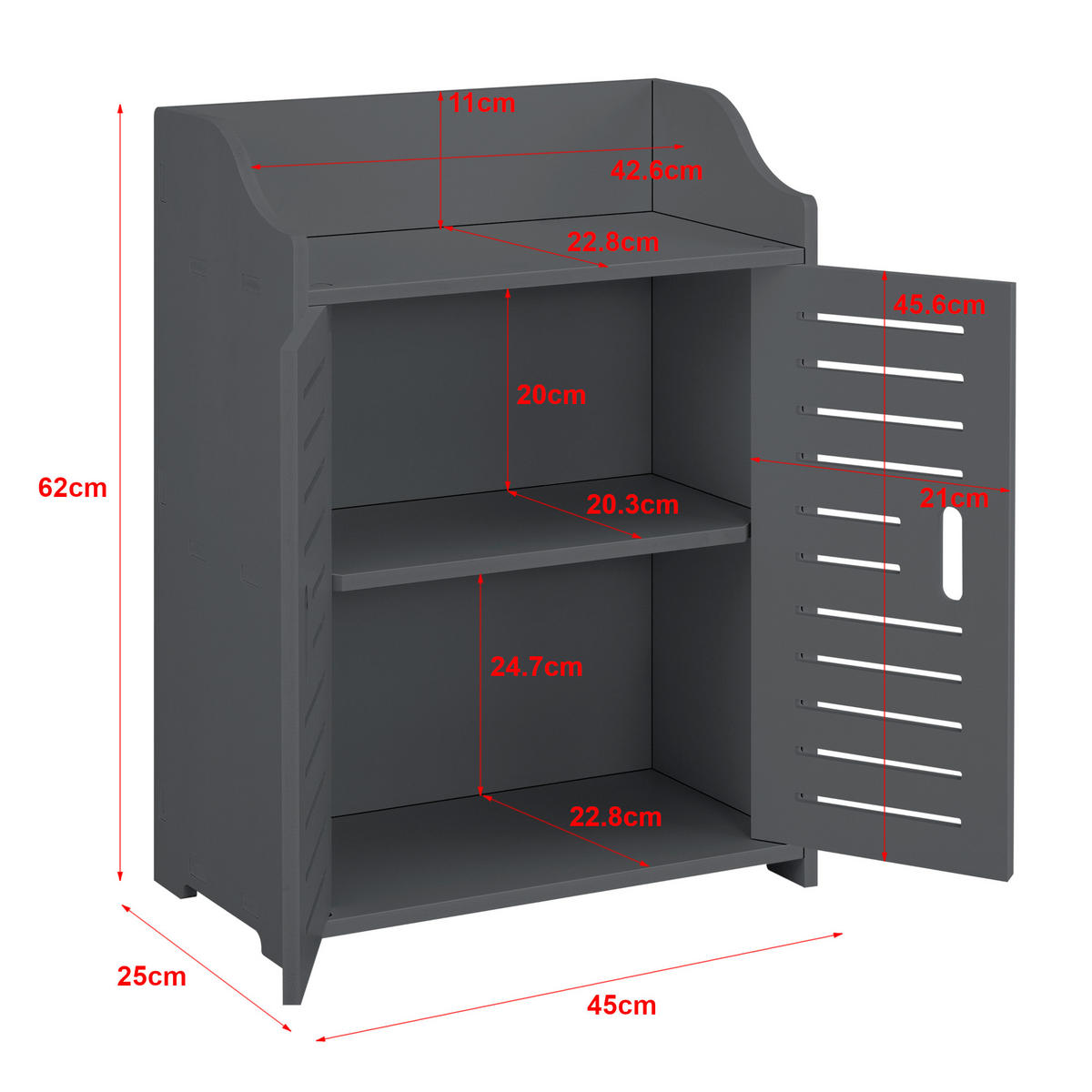 BADEZIMMERSCHRANK Trosa - Dunkelgrau, Kunststoff (45/62/25cm) - [en.casa]