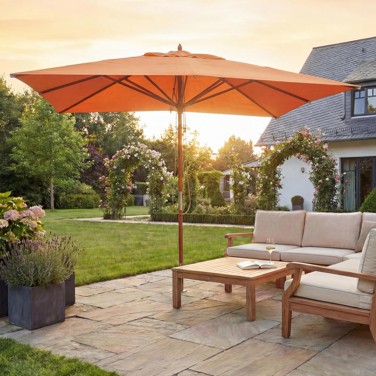 GASTRONOMIE SONNENSCHIRM I Orange - Orange, Holz (300/300cm) - MCW