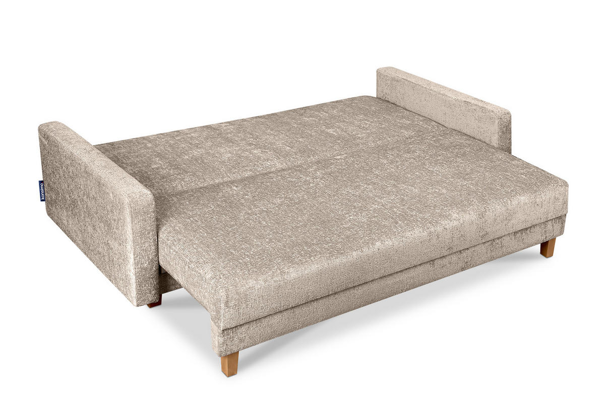 3-SITZER-SCHLAFSOFA ERISO mit weiche Sitzfläche und hohe Rückenlehne, Chenille-Stoff, beige - Beige/Braun, Textil (220/80/100cm) - KONSIMO®