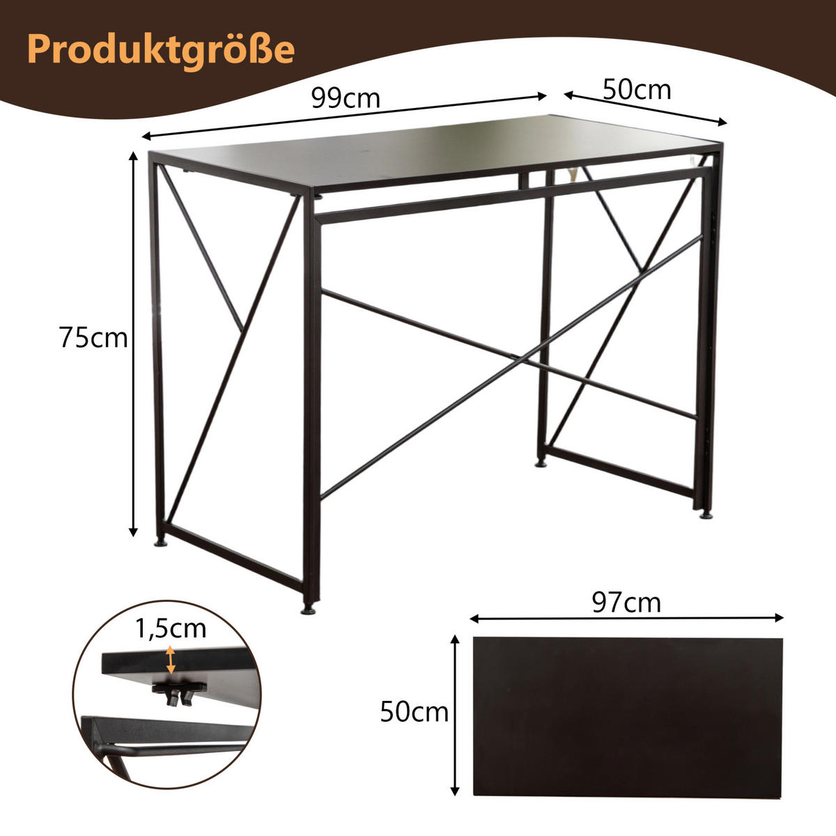 SCHREIBTISCH faltbar 99 x 50 x 75 cm MDF Metall Black - Schwarz, Metall (99/50/75cm) - Meubliv