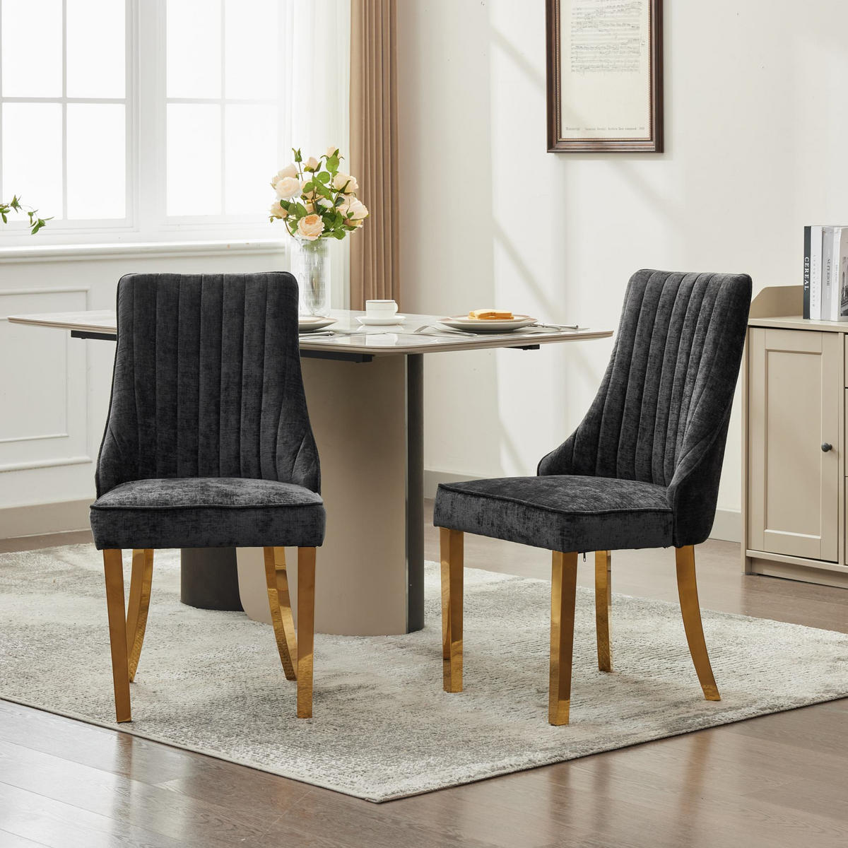 STUHL-SET DE-36306 2 Stück mit goldenen Metallbeinen Schwarz - Schwarz, Holz (50/95/65cm) - ComfortXL