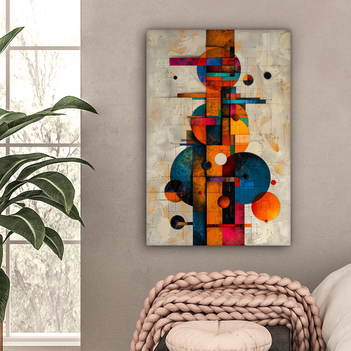 OBRAZ NA PLÁTNE Vintage - Moderné umenie - Oranžová - Geometrické tvary 60x90 cm - viacfarebná, textil (60/90cm) - MuchoWow