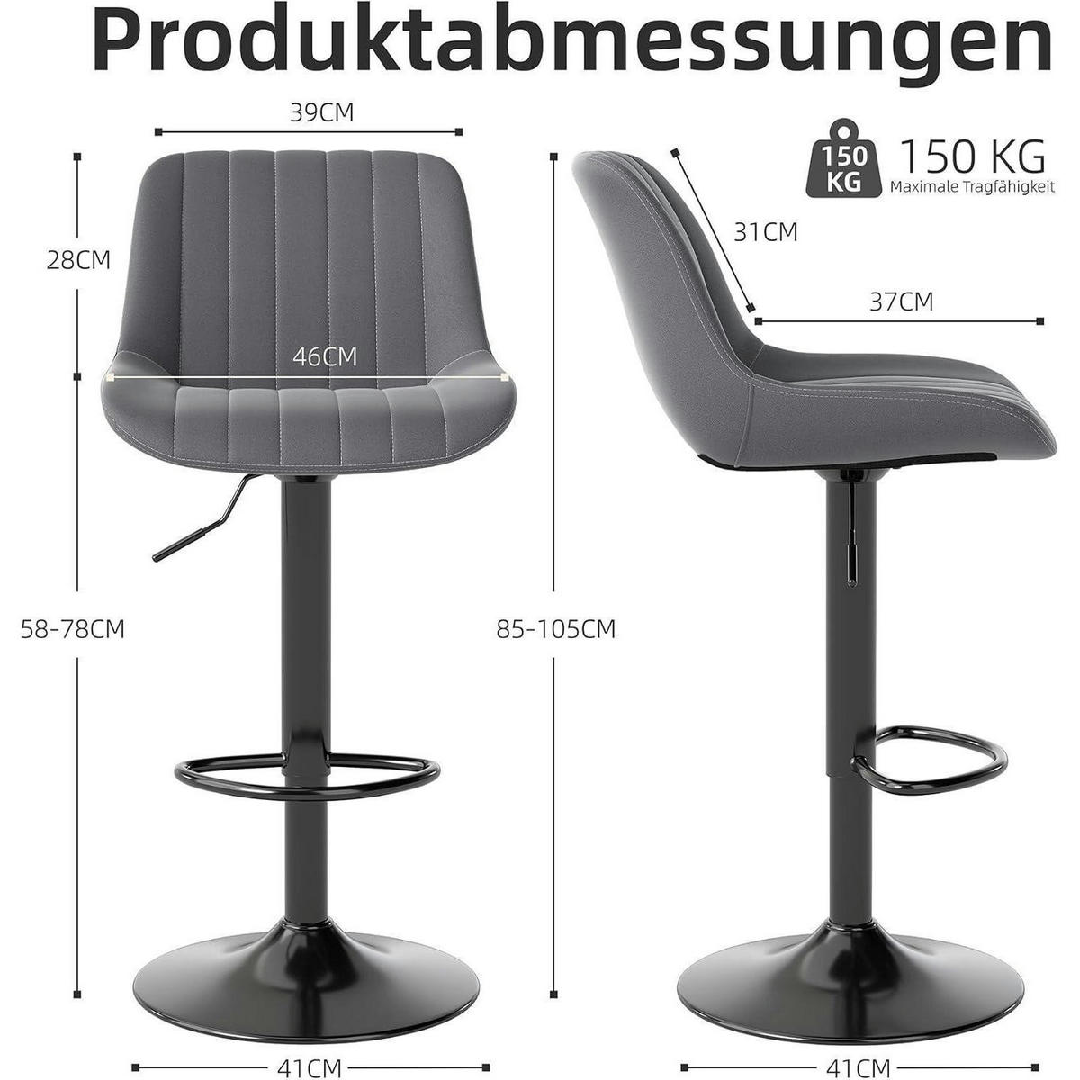 BARHOCKER 3er Set drehbar höhenverstellbar dunkelgrau - Grau, Kunststoff (46/109/37cm)