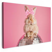 SLIKA NA PLATNU Båge - Discoboll - Kanin 90x60 cm - pink, tekstil (90/60cm) - MuchoWow
