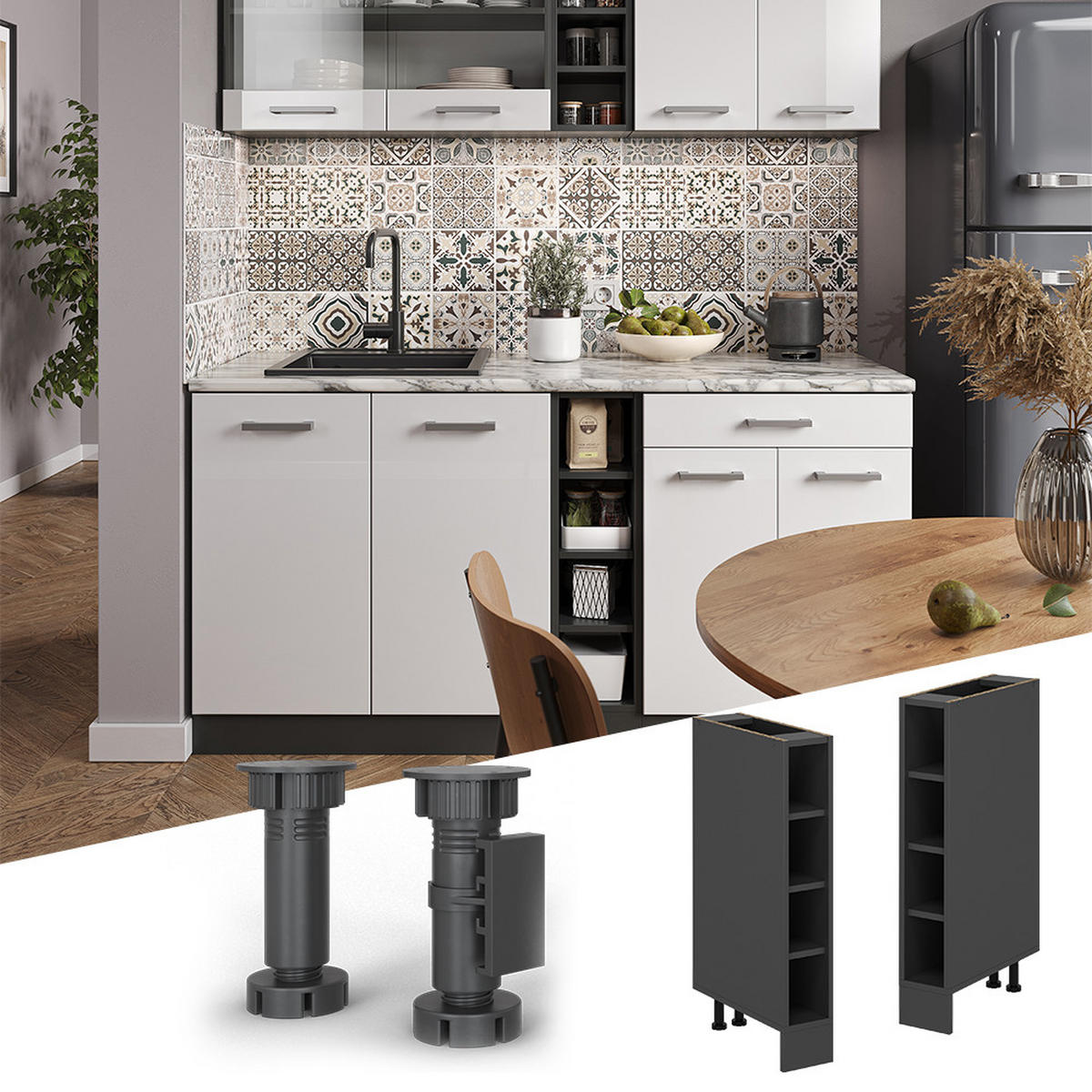 POLICE KUCHYŇ R-Line Antracit - antracitová, kompozitní dřevo (15/81.6/44cm) - Vicco