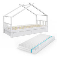 HAUSBETT Design Weiß 90x200 cm mit 2 Schubladen und Matratze - Weiß, Holz (90/200cm) - VitaliSpa