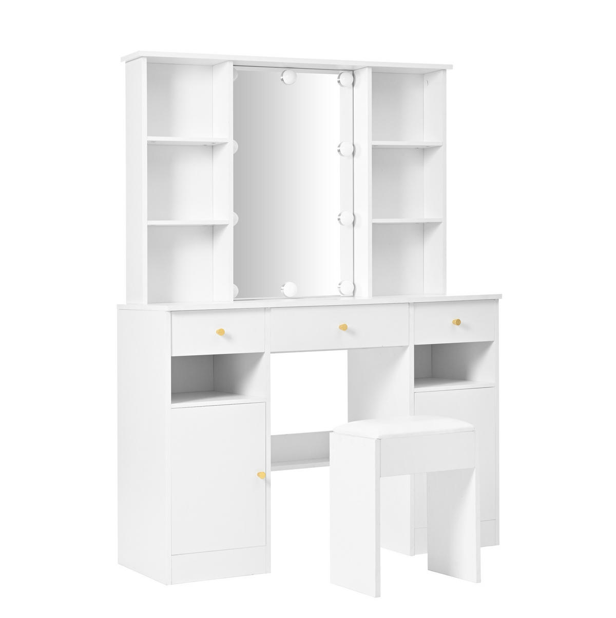 SCHMINKTISCH 110/40/151 cm in Weiß mit LED-Beleuchtung und viel Stauraum - Weiß, Holzwerkstoff (40/151/110cm) - Flora Grace