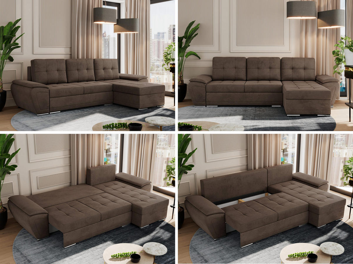ECKSOFA UMBRIA L Braun Velvet - Braun/Grau, Textil (271/157cm) - MKS
