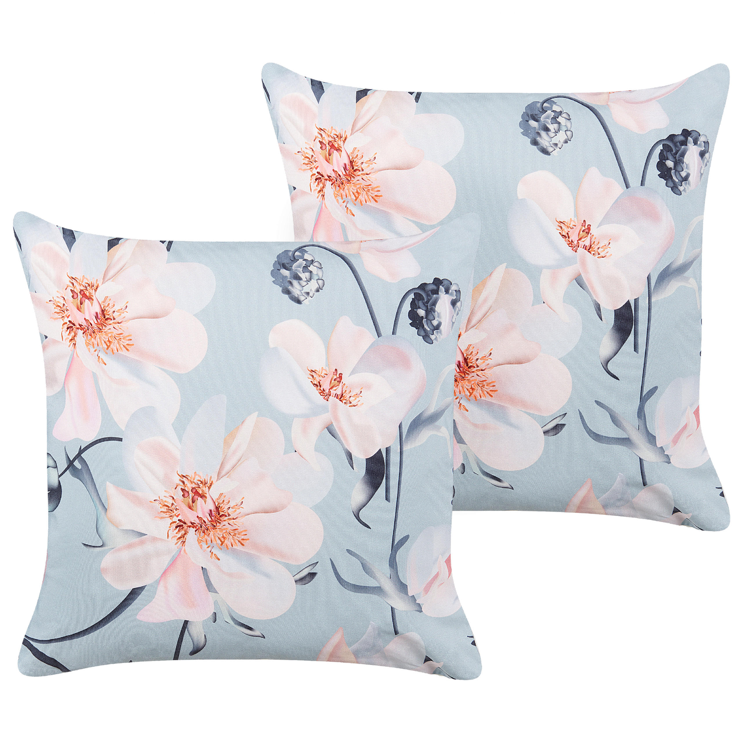 GARTENKISSEN 2er-Set Blumenmuster blau 45/45 cm Apricale - Hellblau, Textil (45/45cm) - Beliani