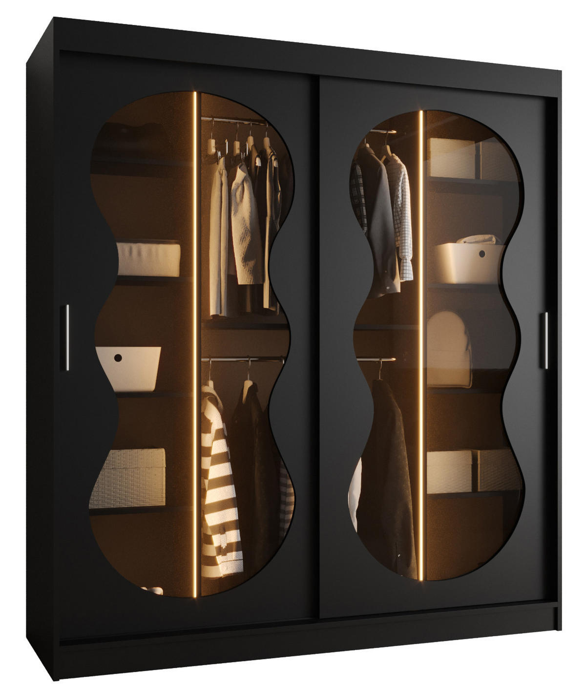 SCHWEBETÜRENSCHRANK 200/180/62 2-türig - Schwarz, Holz (180/200/62cm) - Abiks Möbel