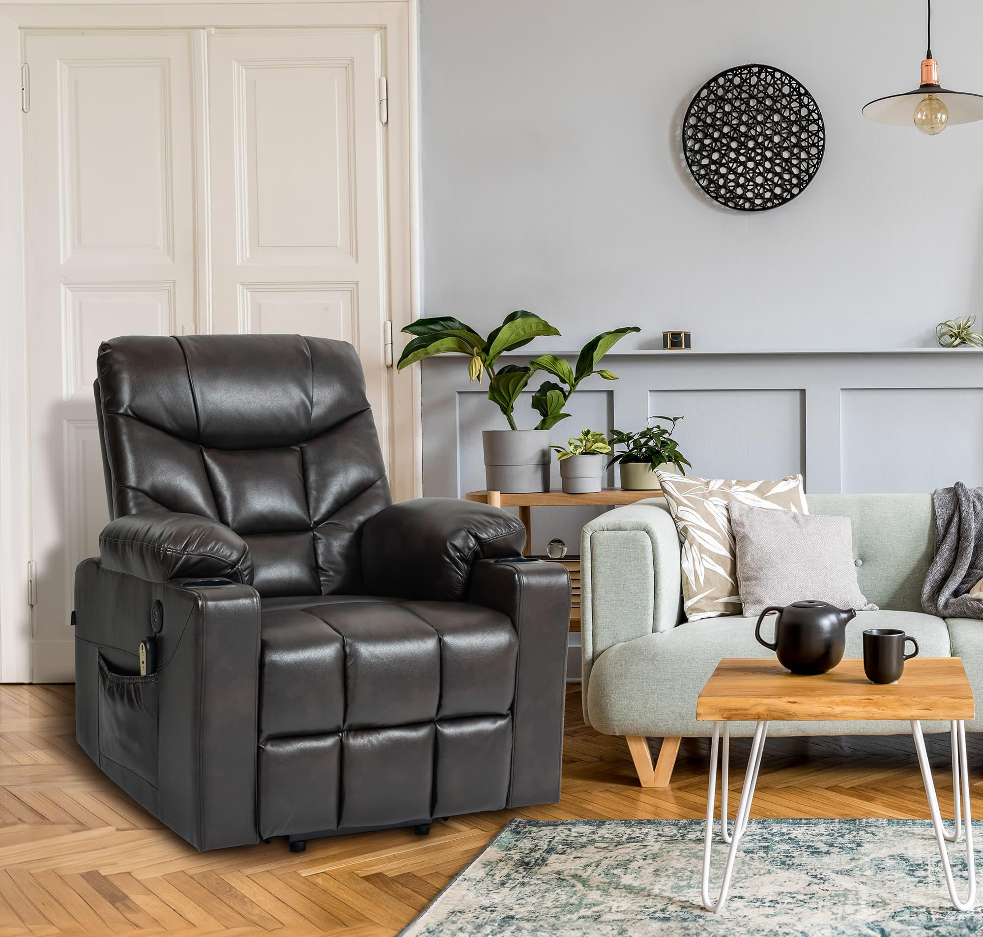 SESSEL Lederlook braun - Schwarz/Braun, Textil/Metall (84/104/95cm) - CLP