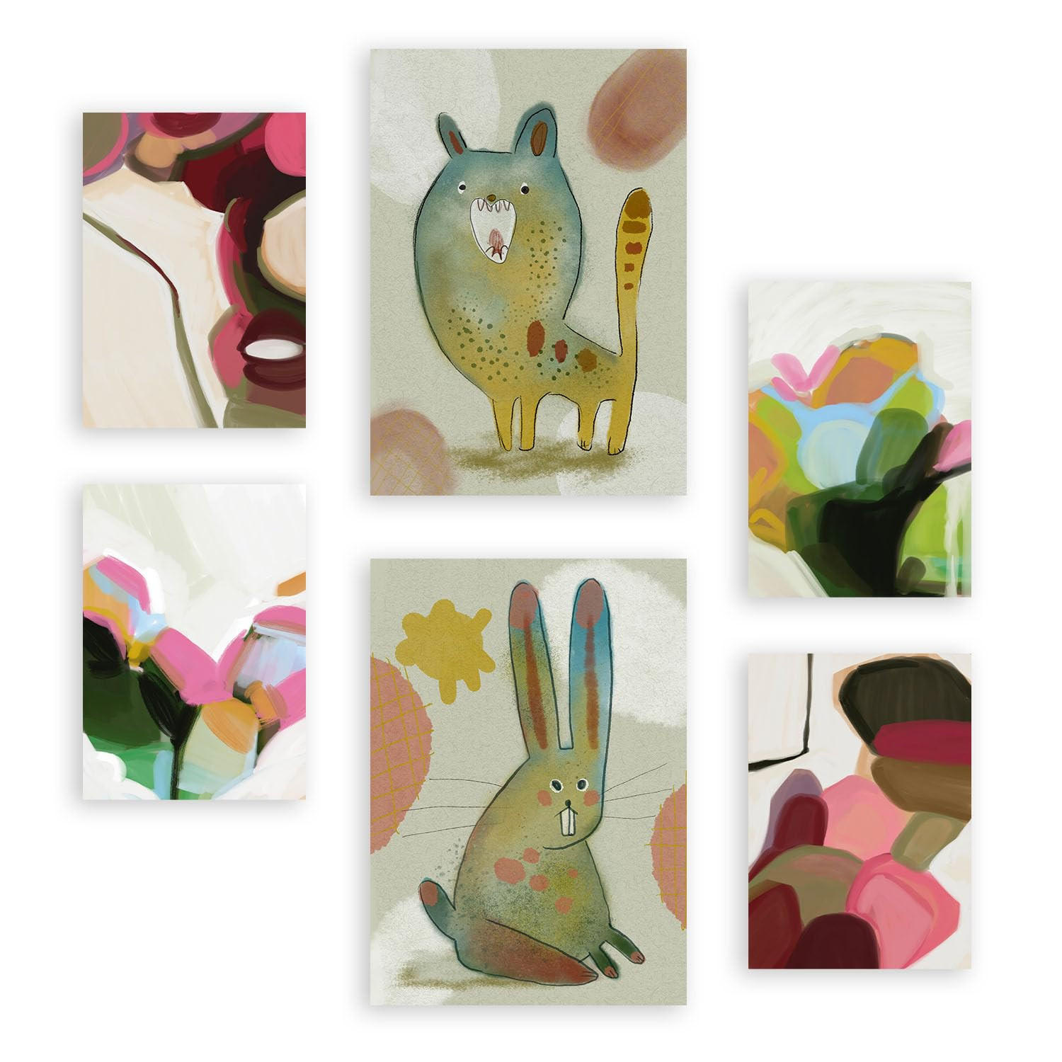 POSTER Set Mit 6 Hasen Und Welpen 2 In Tiere Zusammenfassungen A3 & A4 Rahmenlos - Klar, Papier (29/3cm) - Nacnic