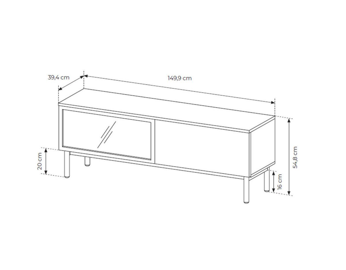 TV-SCHRANK Lango 150 Schwarz mit Eiche Evoke, Tv-Tisch mit Led-Beleuchtung - Hellbraun/Schwarz, Glas/Holzwerkstoff (150/55/39cm) - Bettso