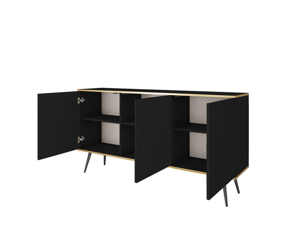 KOMMODE ORO - K-160, 2-Türen, 2-Schubladen, Push-to-Open 160x39x85 cm Schwarz/Schwarz - Schwarz, Holzwerkstoff/Kunststoff (160/85/39cm) - DomoHome