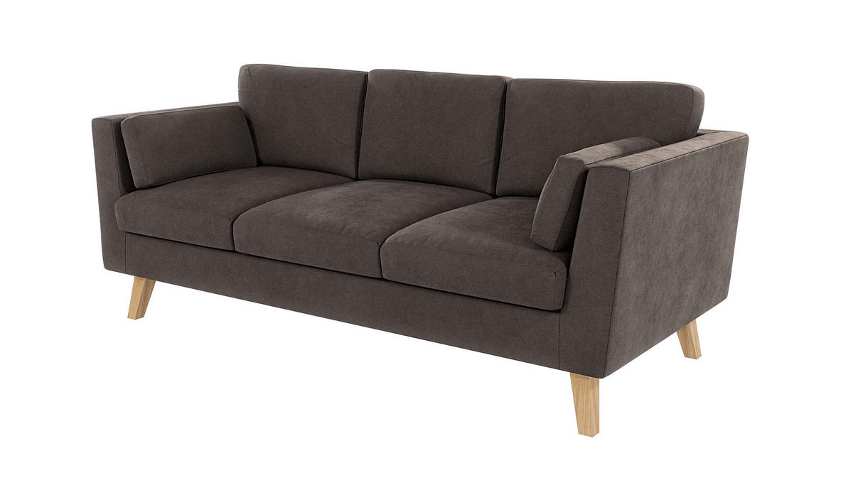 3-SITZER-SOFA Mario Braun - Khaki Microfaser - Hellbraun/Dunkelbraun, Holz/Buchenholz (206/90/89cm) - S-Style Möbel