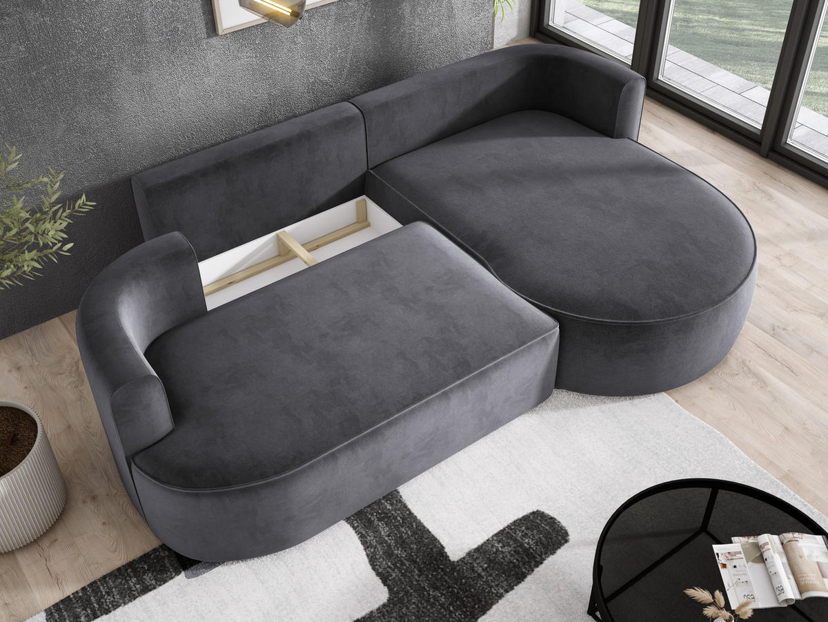 ECKSOFA FIORE L-förm Moderne Ausziehbare Schlaf-Funktion, automatischer Auffaltung, lose Rückenkissen freistehend RECHTS 284x183x82cm Silver - Silberfarben, Holz/Textil (284/183cm) - DomoHome