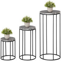 BLUMENSTÄNDER DE-05341 3er-Set, Marmoroptik, stapelbar Schwarz/Grau - Schwarz/Grau, Metall (30.5/30.5/70.5cm) - ComfortXL