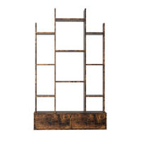 BÜCHERREGAL Dunkelbraun 12 Fächer 2 Schubladen 86/25/140 cm - Braun, Metall (86/140/24cm) - PANGIVO