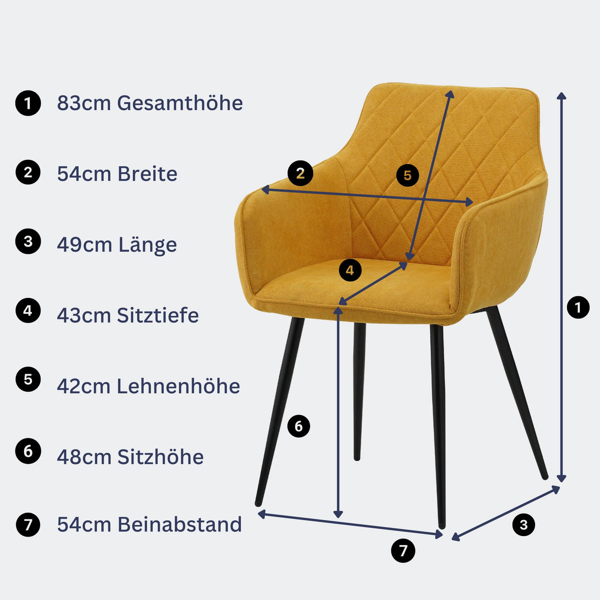 Esszimmerstuhl SALO 2er Set - Grau, Textil (54/83/49cm) - Albatros