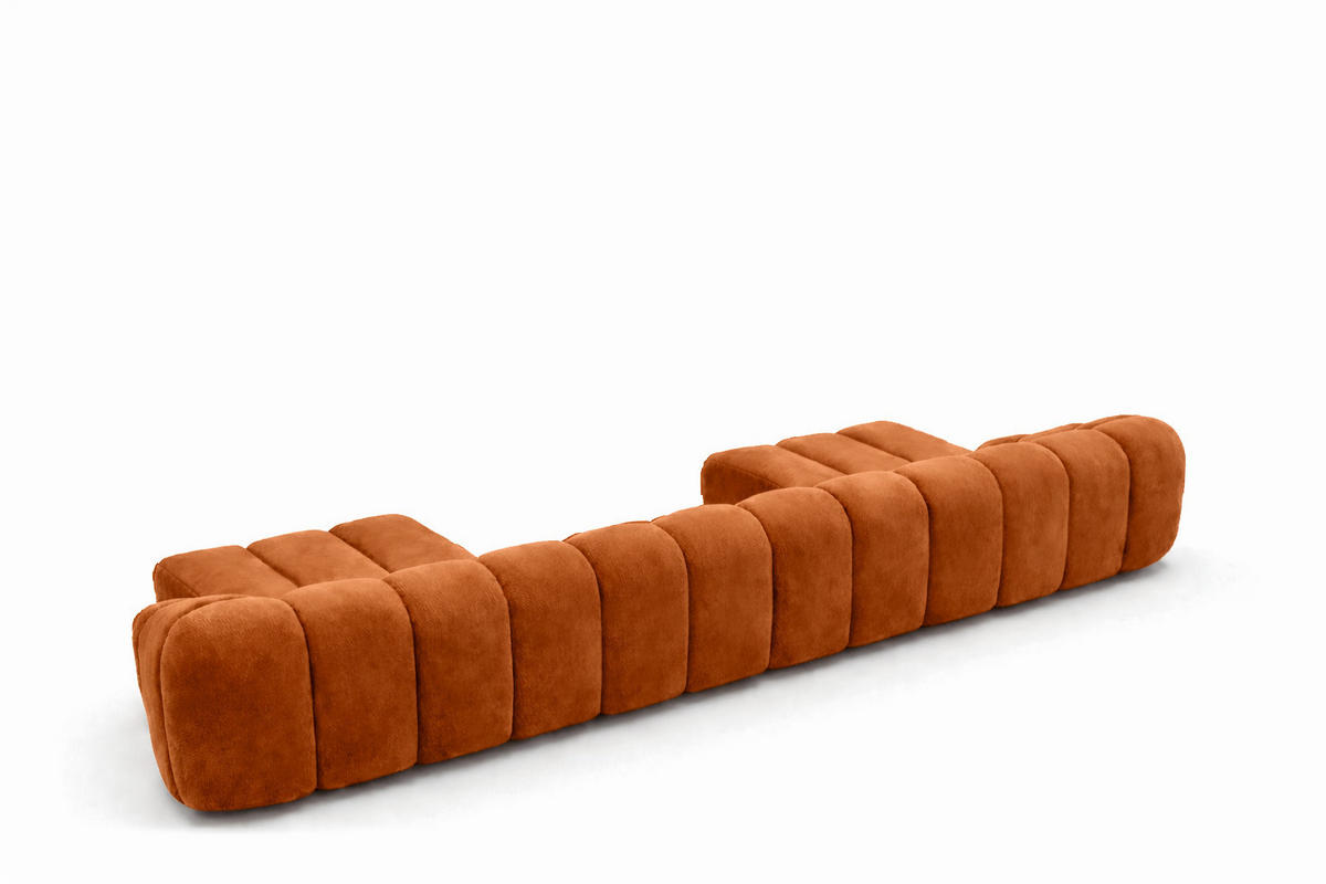 ECKSOFA Modulare U-Form, Veloursstoff Bluvel, Zimtfarbe, CROISSANT U XL - Orange, Holz (448/72/190cm) - Kaiser Möbel