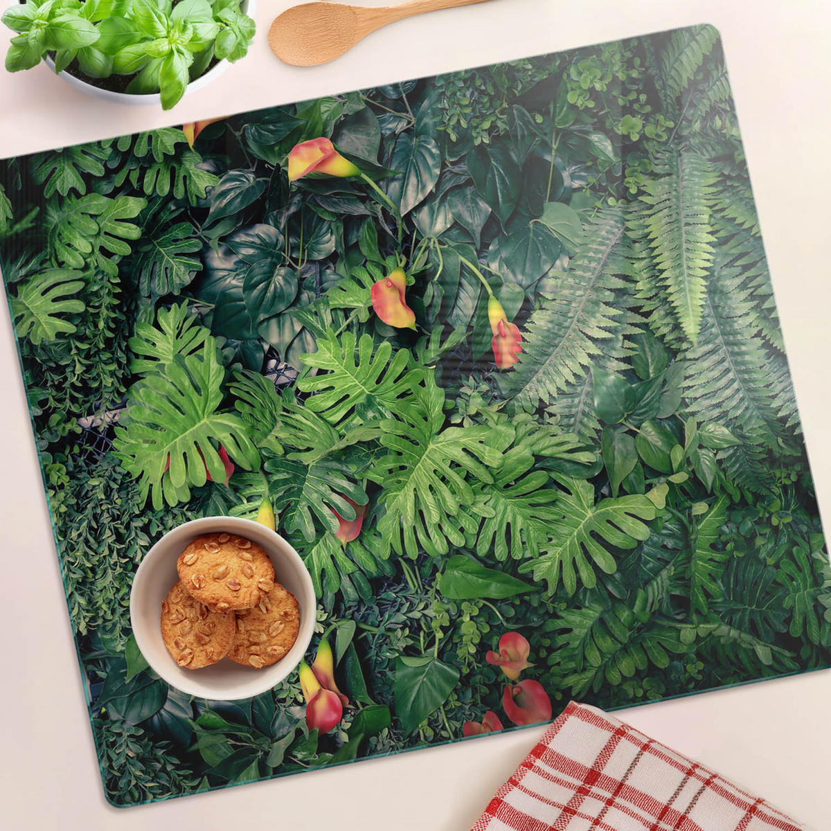 GLASPLATTE 60x52 cm Exotischer Dschungel - Grün, Glas (60/0.4/52cm) - TULUP