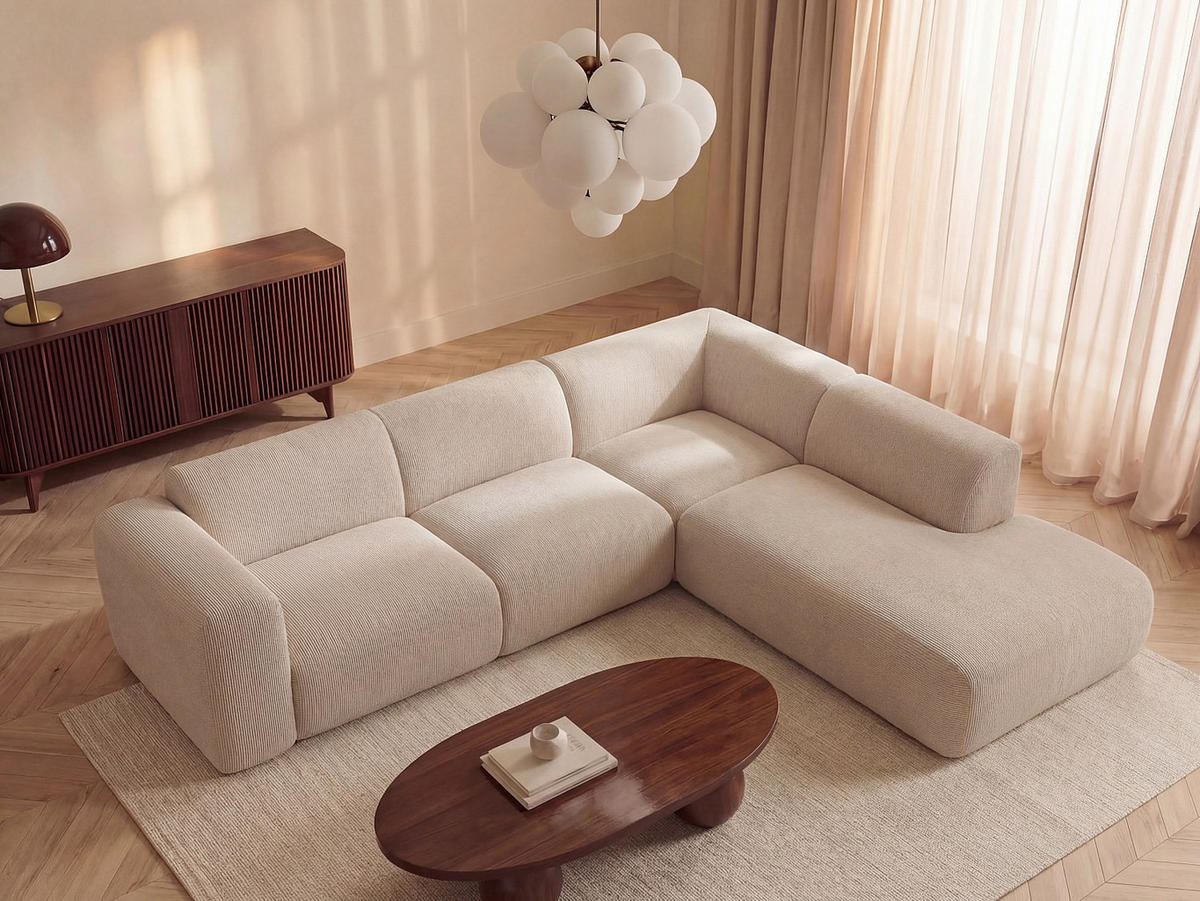 SOFA ohne Schlafmöglichkeit - 6 Personen - Samt, Stoff - Beige - - Beige, Textil (269/221cm) - Vente-Unique