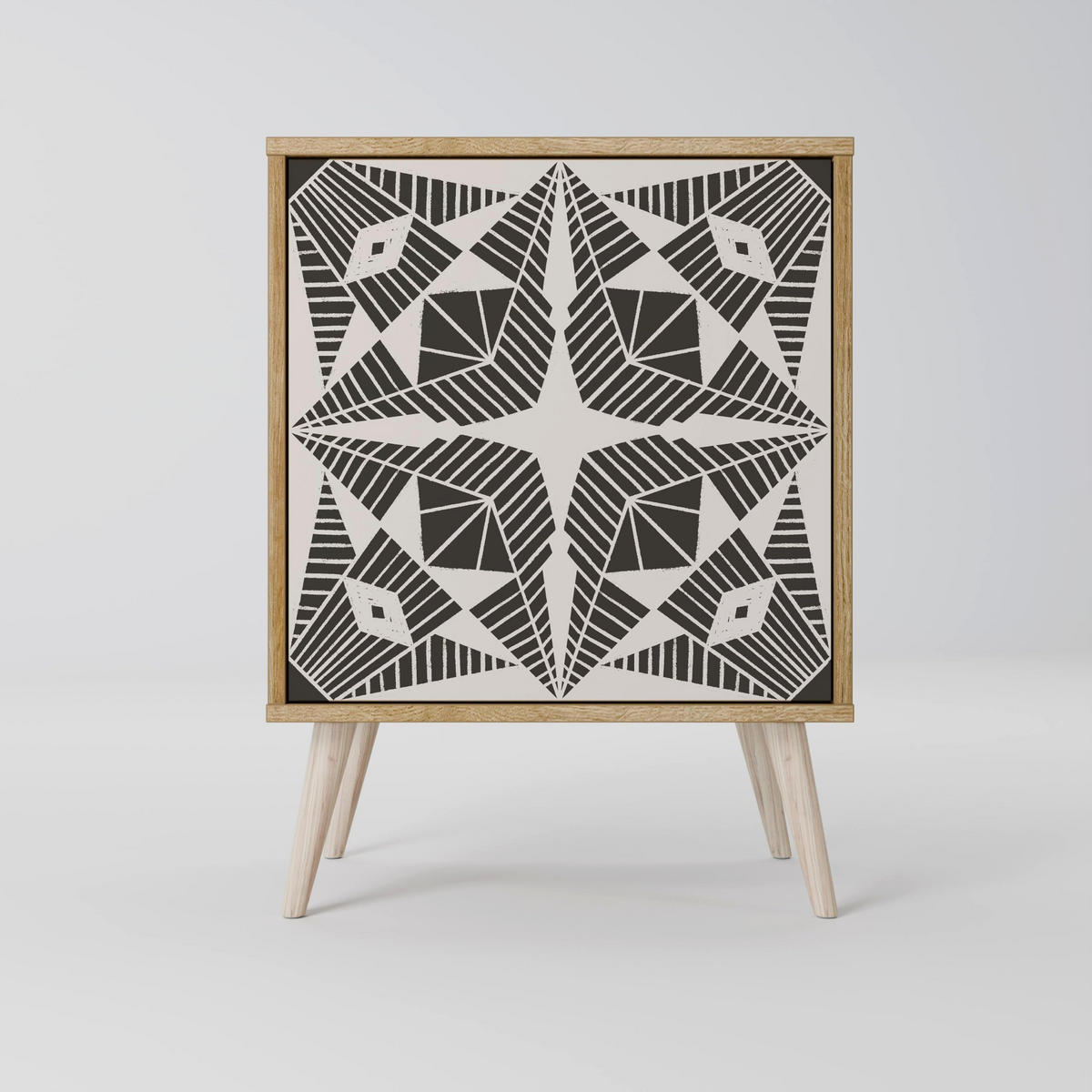 SIDEBOARD MONOCHROME NEXUS, Grau, 57,5x42x67,5 cm, Schwarze Metall-Rahmenfüße - Multicolor/Schwarz, Holzwerkstoff/Metall (57.5/67.5/42cm) - SpaceRebels