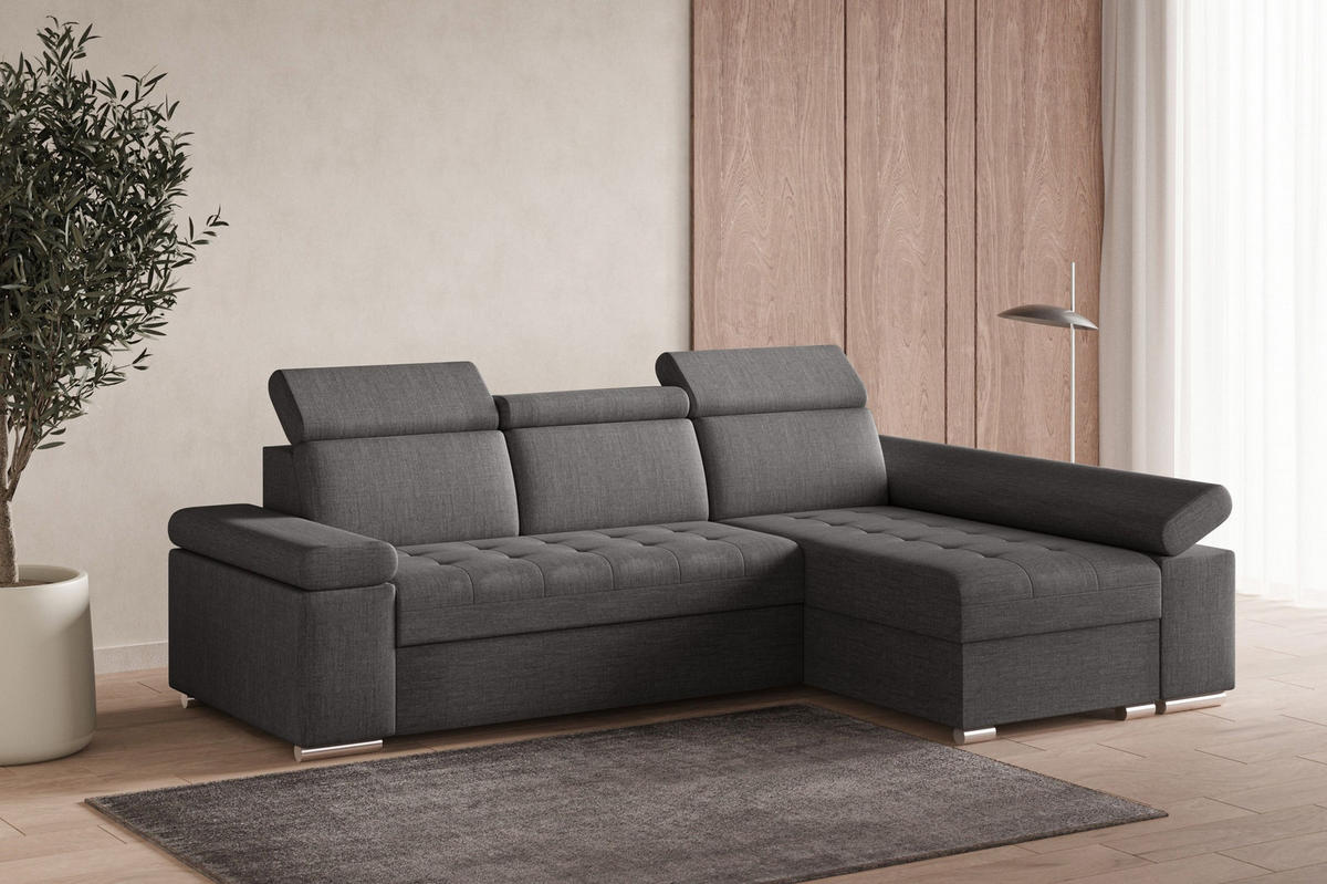 ECKSOFA mit Schlaffunktion Luka L Twist 20 - Grau - Rechts - Silberfarben/Grau, Holzwerkstoff (260/168cm) - Möblo