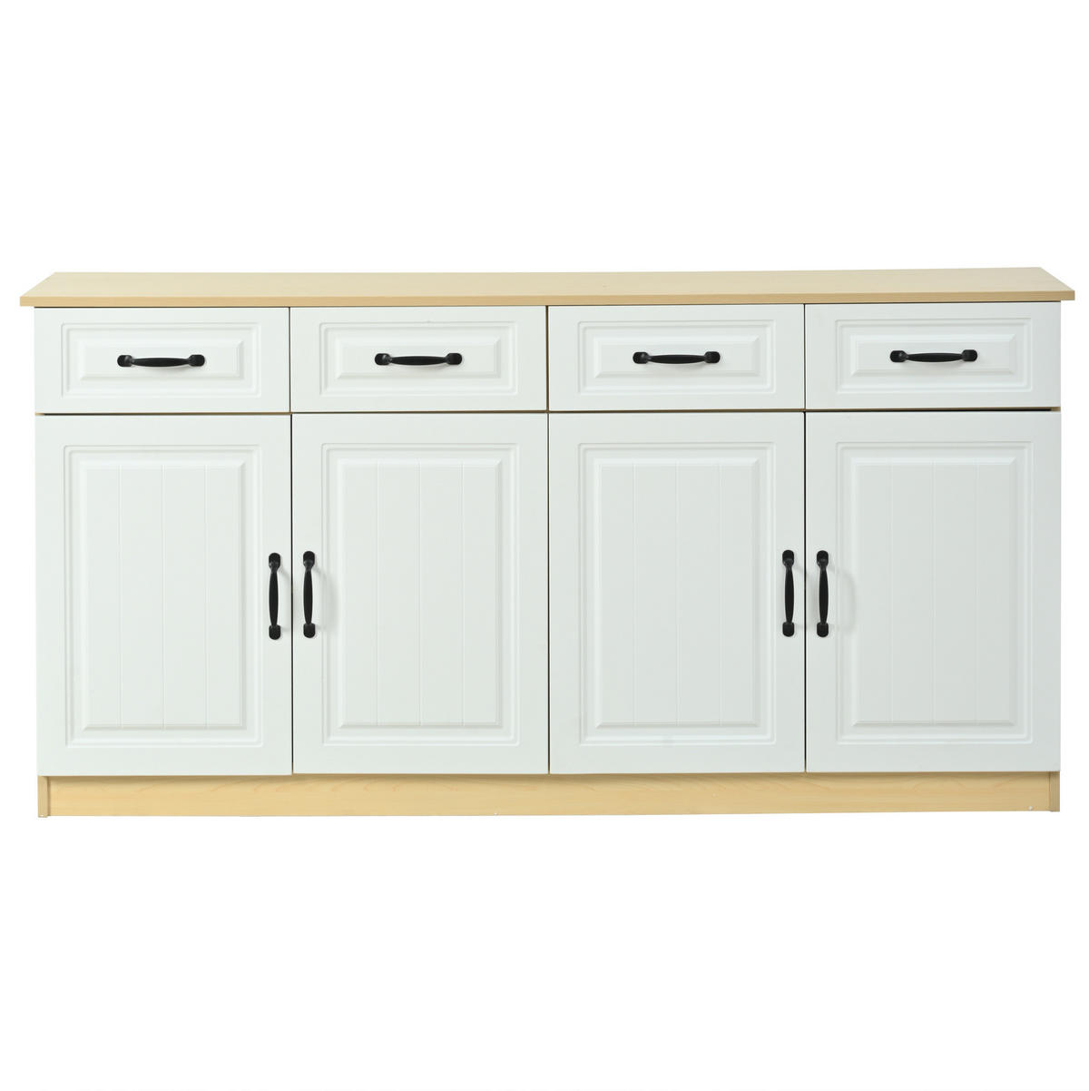 SIDEBOARD 160/35/80 cm weiß/natur aus MDF mit viel Stauraum - Weiß, Holzwerkstoff (160/80/35cm) - OKWISH