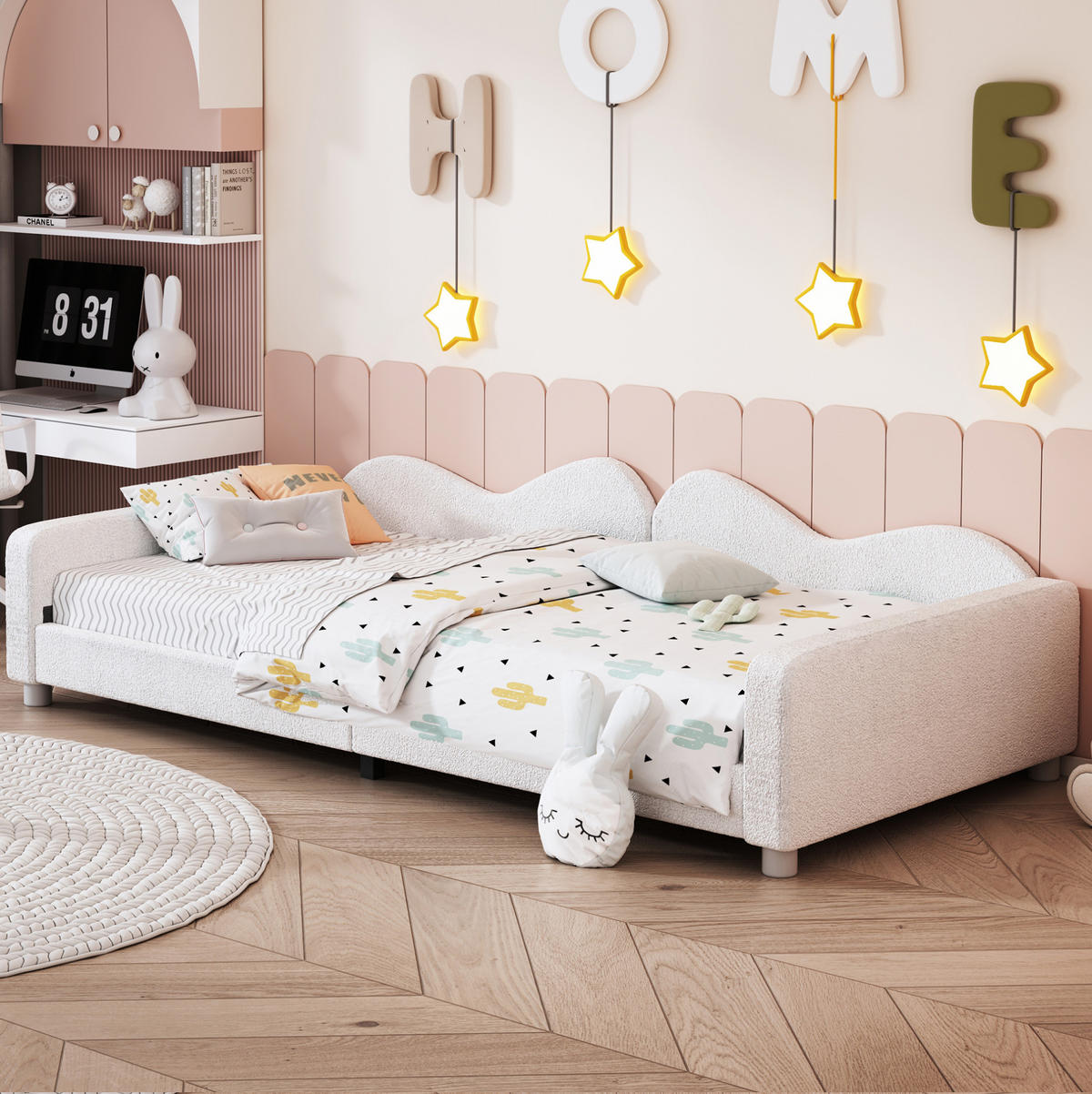 POLSTERBETT 214.5/95/42 cm Weiß aus Samt mit Rückenlehne - Weiß, Textil (90/200cm) - OKMYHOME