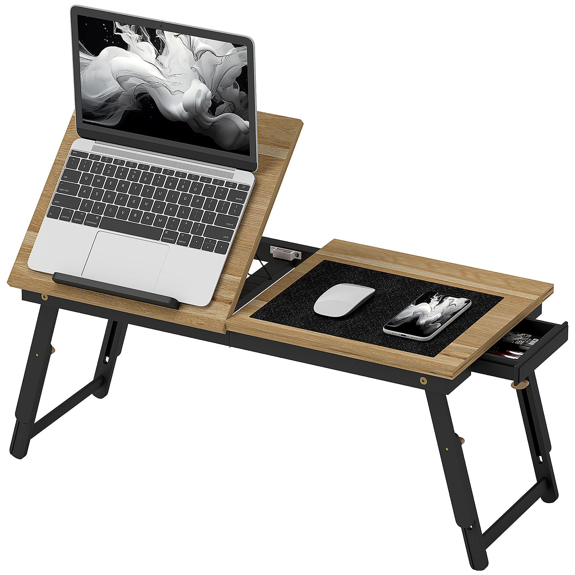 LAPTOPTISCH DE-16698 höhenverstellbar & neigbar, mit Schublade Eiche - Eichefarben, Naturmaterialien (83.5/33/34cm) - ComfortXL
