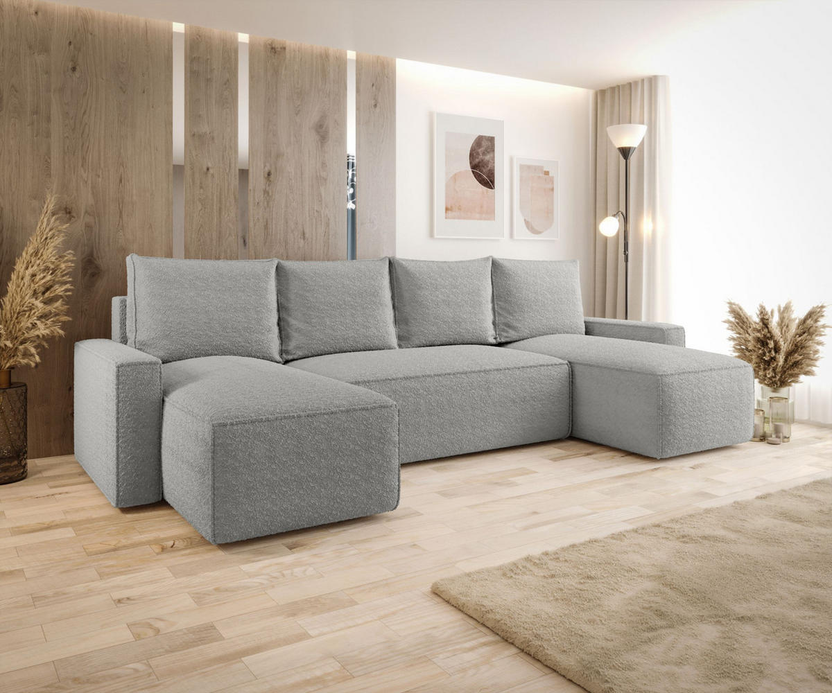 WOHNLANDSCHAFT mit Schlaffunktion SAVIO U Quelle 83 - Grau, Textil (300/75/140cm) - Bedante
