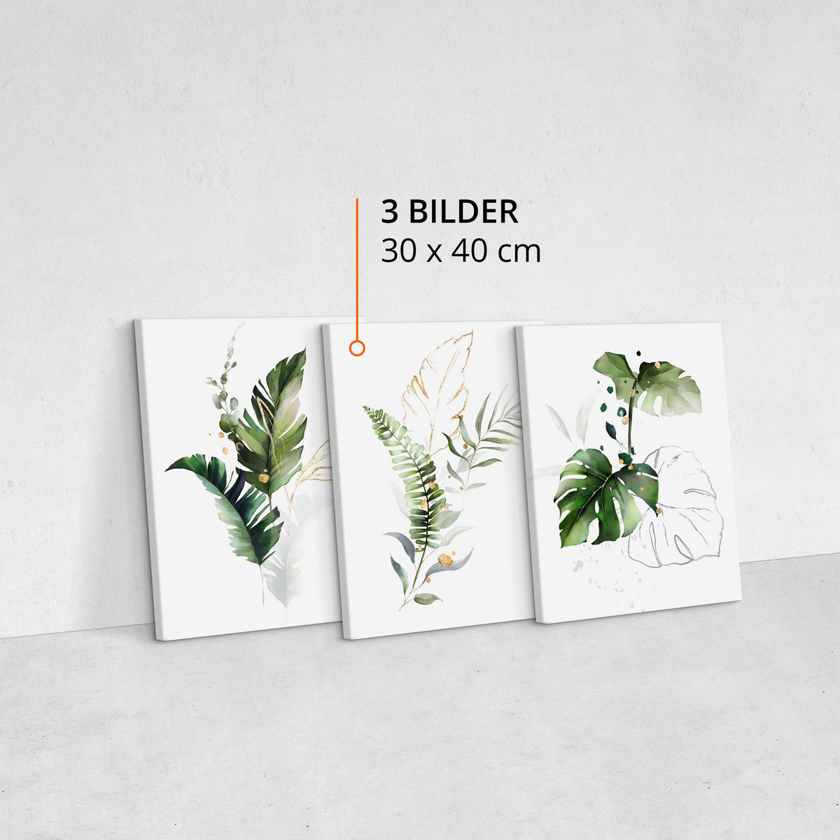 LEINWANDBILDER 3-er Set Blätter Natur - Beige/Weiß, Textil (90/40cm) - Muralo
