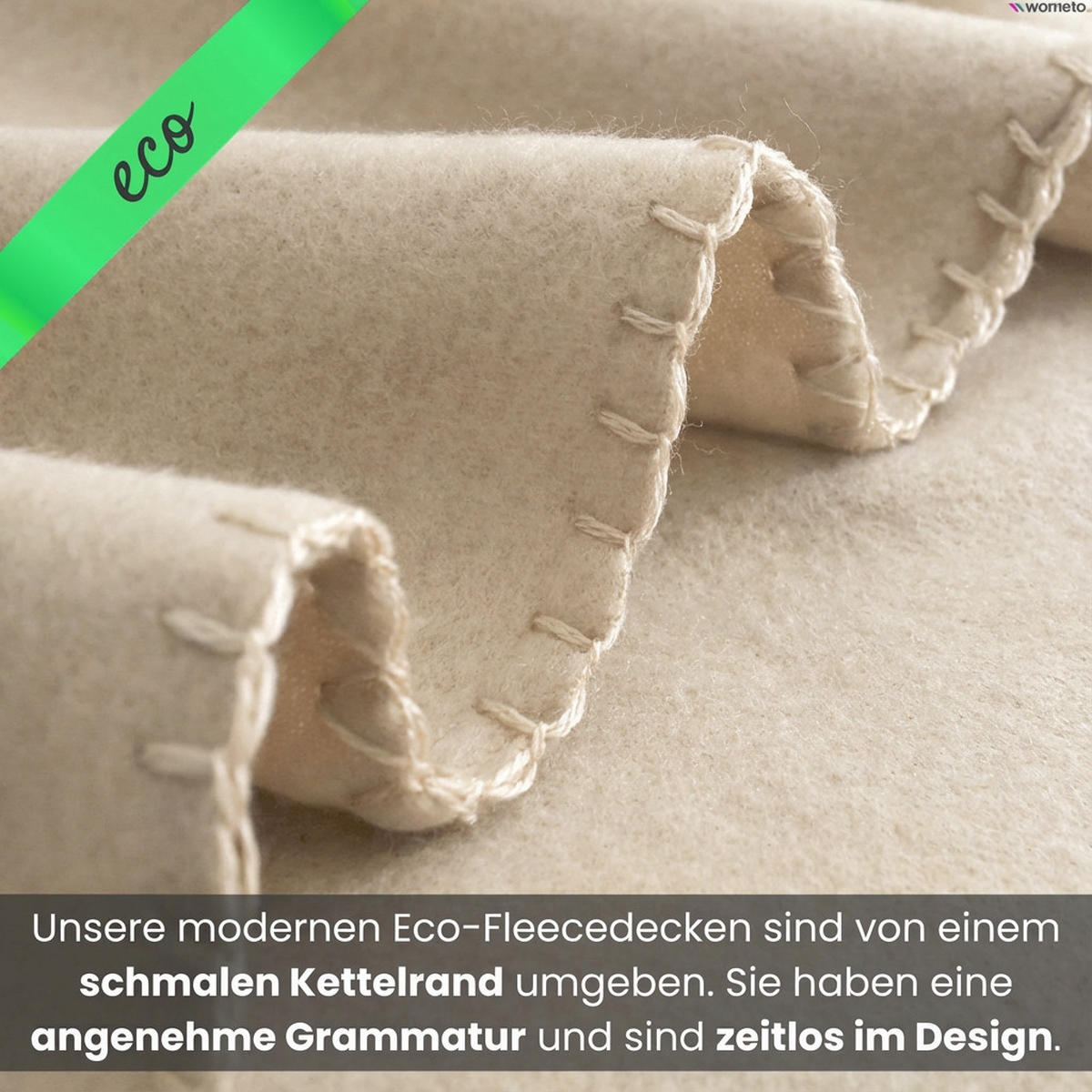 2ER Set Fleecedecken 130x160 eco-line aus 100% recyceltem Material beige - Beige, Textil (130/160cm) - wometo