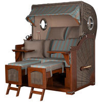 STRANDKORB Komplettset: Ammersee Mahagoni Bullauge - PE grau - Modell 520 - Blau/Braun, Holz/Kunststoff (125/165/80cm) - bene living