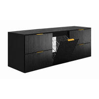 BADMÖBEL-SET MIT WÄSCHEKORB: Schwarz, Griffe Gold, 160 x 46 x 57 cm - Goldfarben/Schwarz, Holzwerkstoff (160/57/46cm) - 3XE LIVING