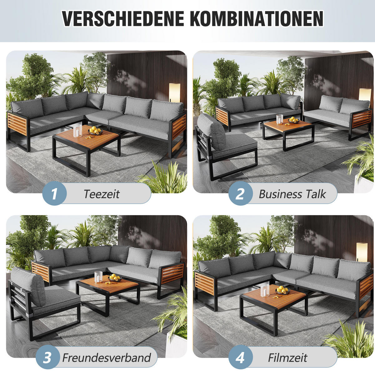GARTENLOUNGE 110/60/63 cm grau aus Metall und Polyester 5-teilig flexibel kombinierbar - Grau, Metall - OKWISH