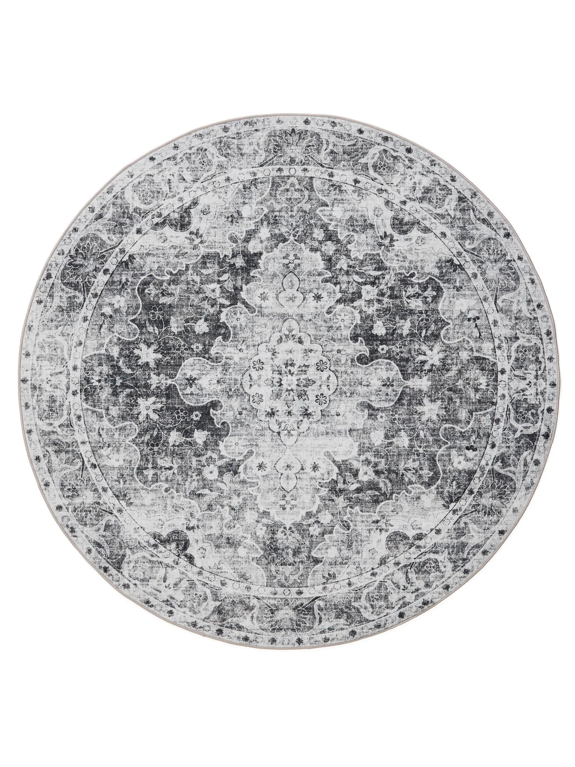 VINTAGE-TEPPICH George waschbar ø 120 cm rund - Anthrazit, Kunststoff (120/120cm) - benuta