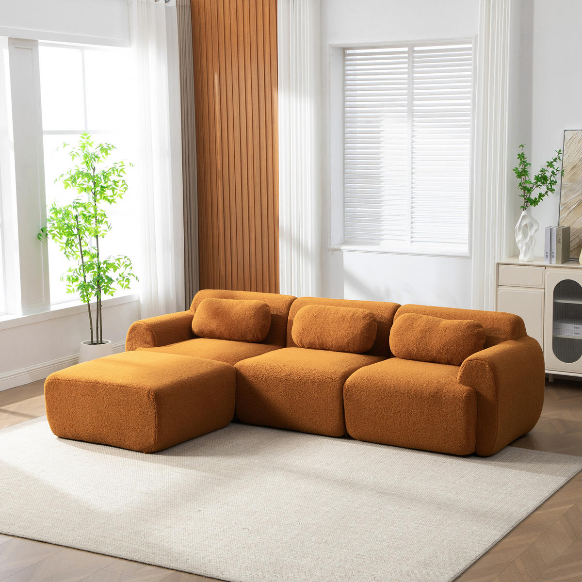 ECKSOFA 271/177/71 cm Karamell Chenille mit Fußhocker - Cognac, Textil (271/177cm) - Oxeza