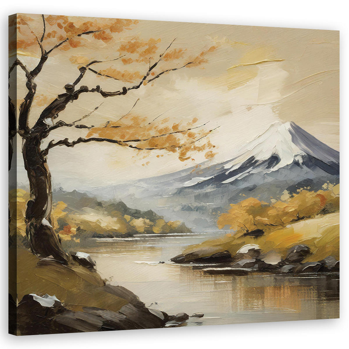 WANDBILD berge landschaft natur fluss - Beige, Textil (50/50cm) - Feeby