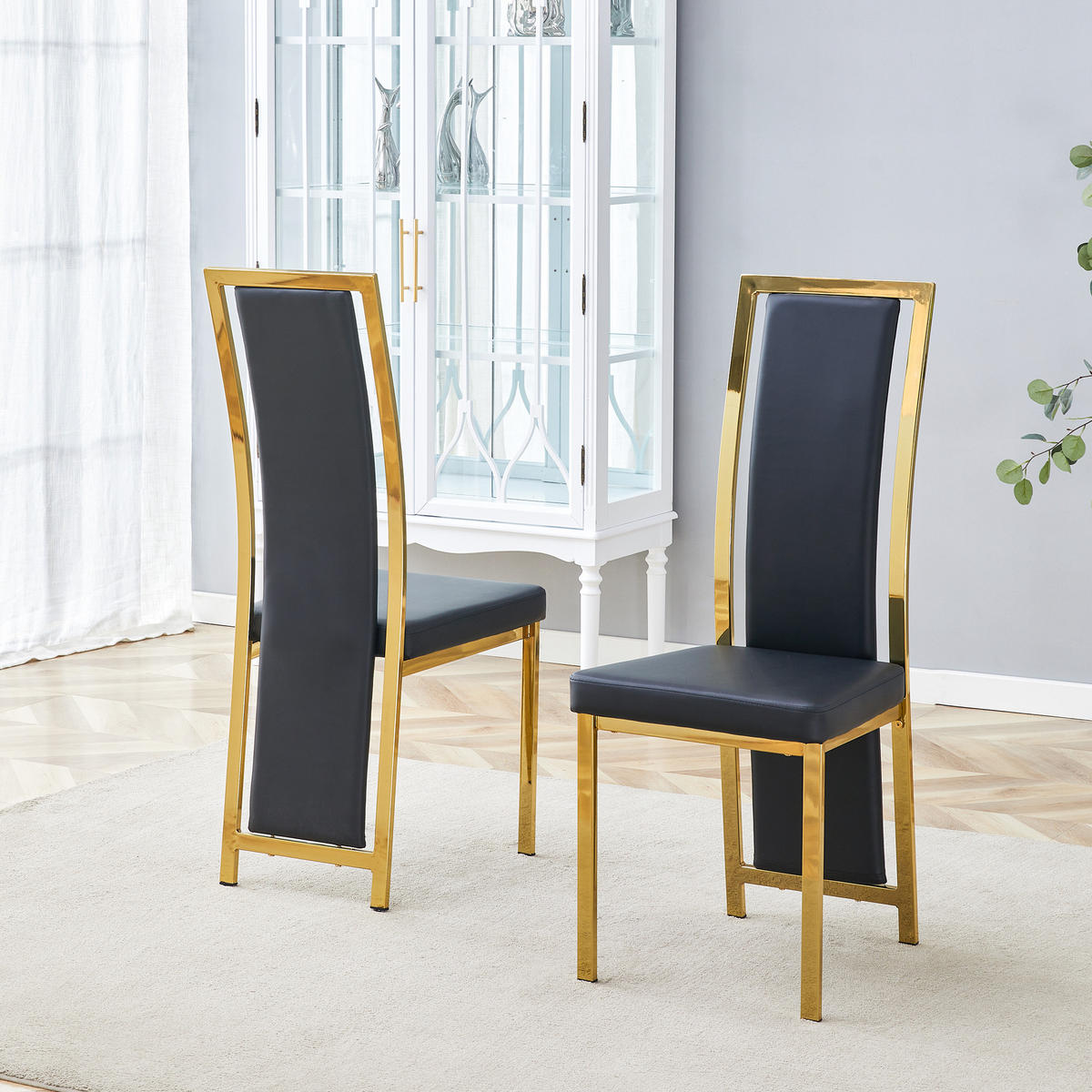 STUHL-SET DE-36646 2 Stück mit PU-Bezug und Metallrahmen Schwarz - Schwarz, Metall (42.7/109/44cm) - ComfortXL