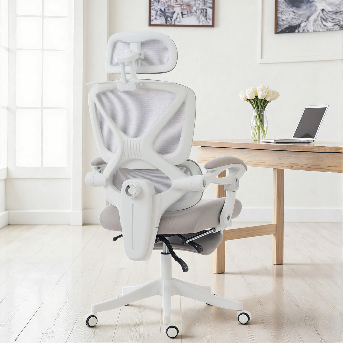 BÜROSTUHL Polyester Hellgrau - Hellgrau, Kunststoff/Textil (71/129/70cm) - HOMCOM