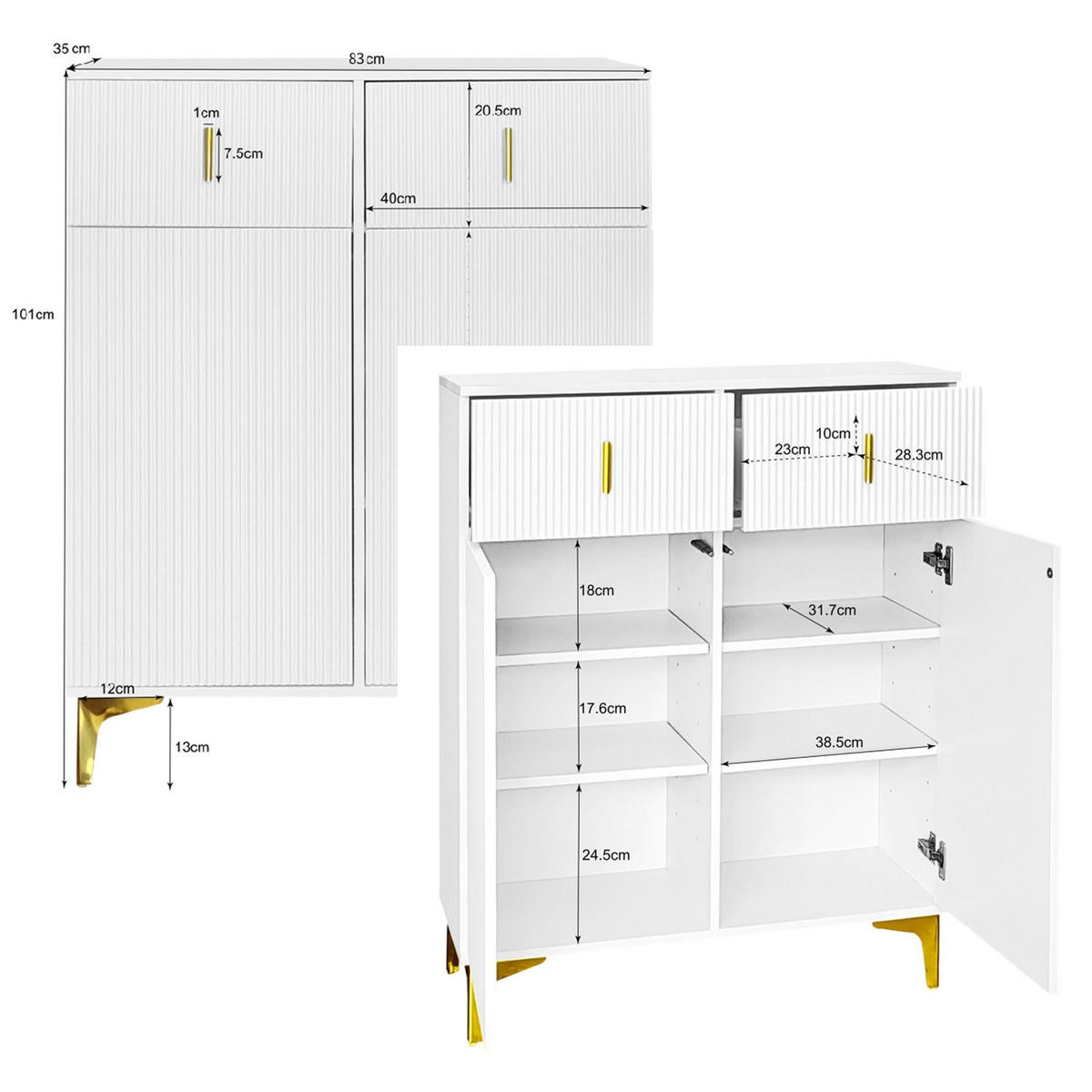 FLUR-SET mit Schuhbank, Schuhschrank mit Schubladen und Türen - Weiß, Holzwerkstoff (35.2/180.5/144cm) - Meubles Cosy