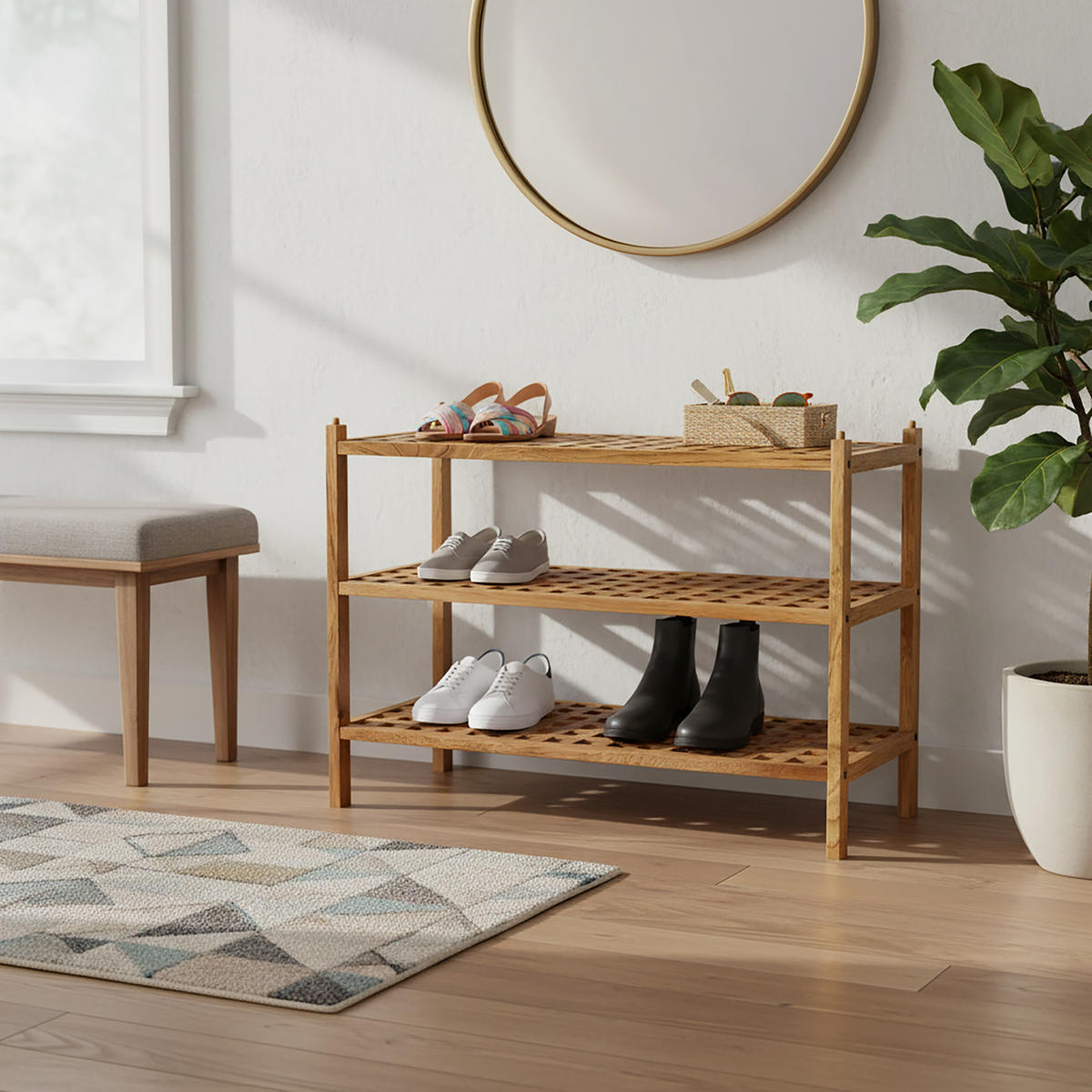 SCHUHREGAL - Hellbraun, Holz (69/46/26cm) - Relaxdays