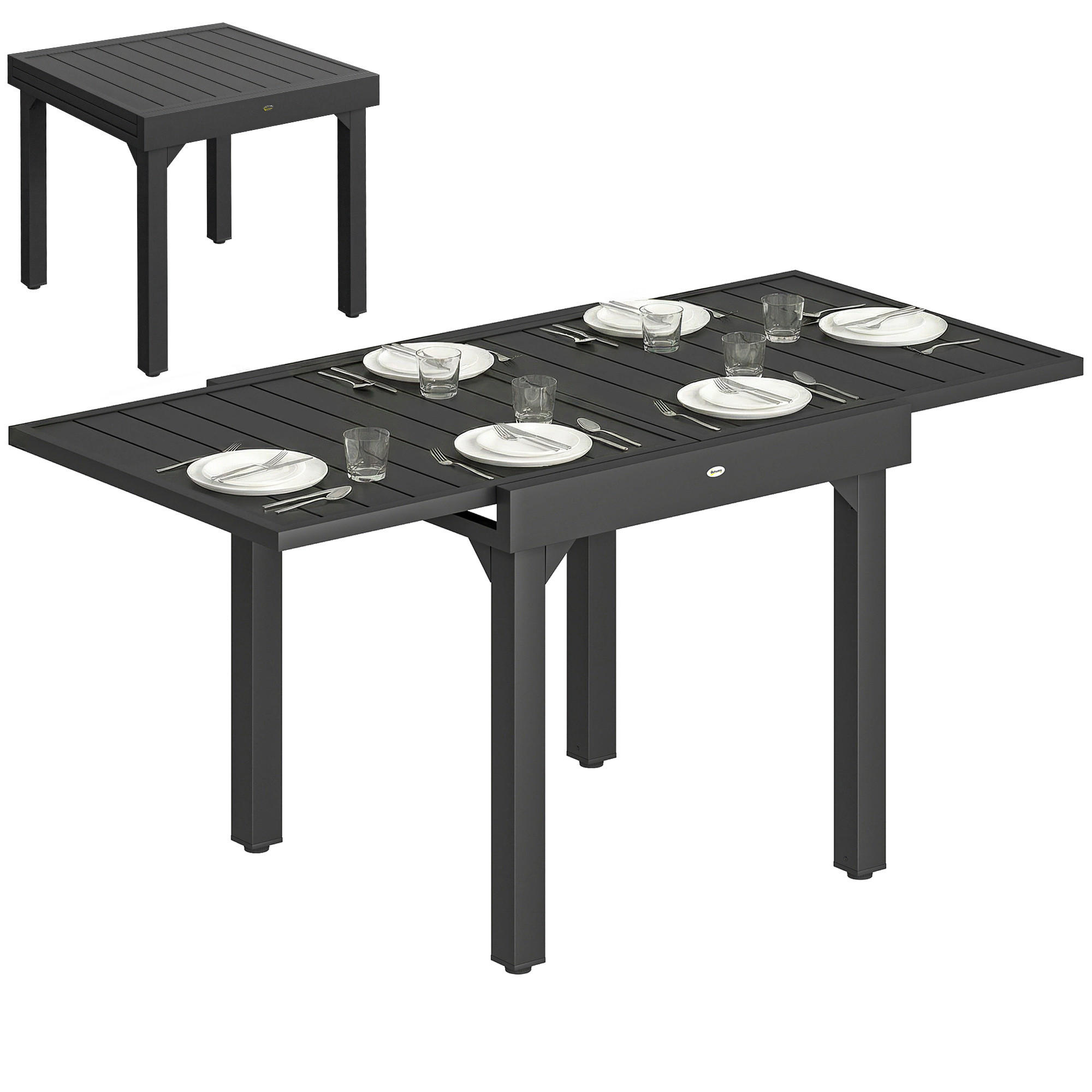 GARTENTISCH DE-07340 ausziehbar mit Lamellenplatte für 4-6 Personen Schwarz - Schwarz, Metall (160/80/75cm) - ComfortXL