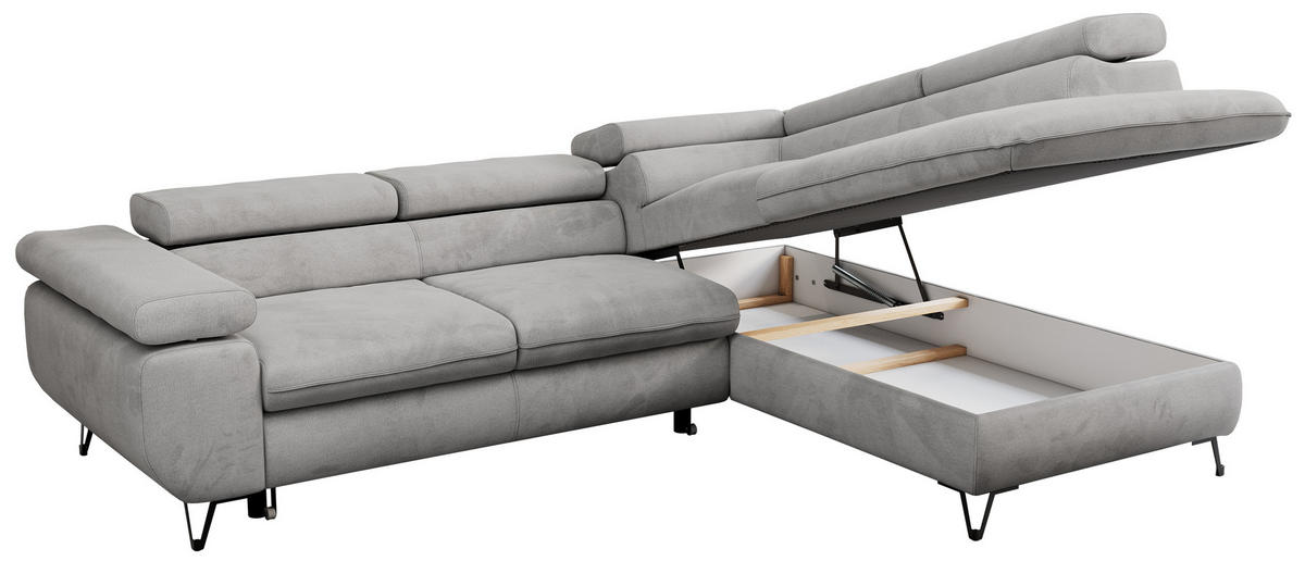 ECKSOFA PETER L Hellgrau Velvet - Rechts Seite - Hellgrau/Schwarz, Textil/Metall (273/208cm) - MKS