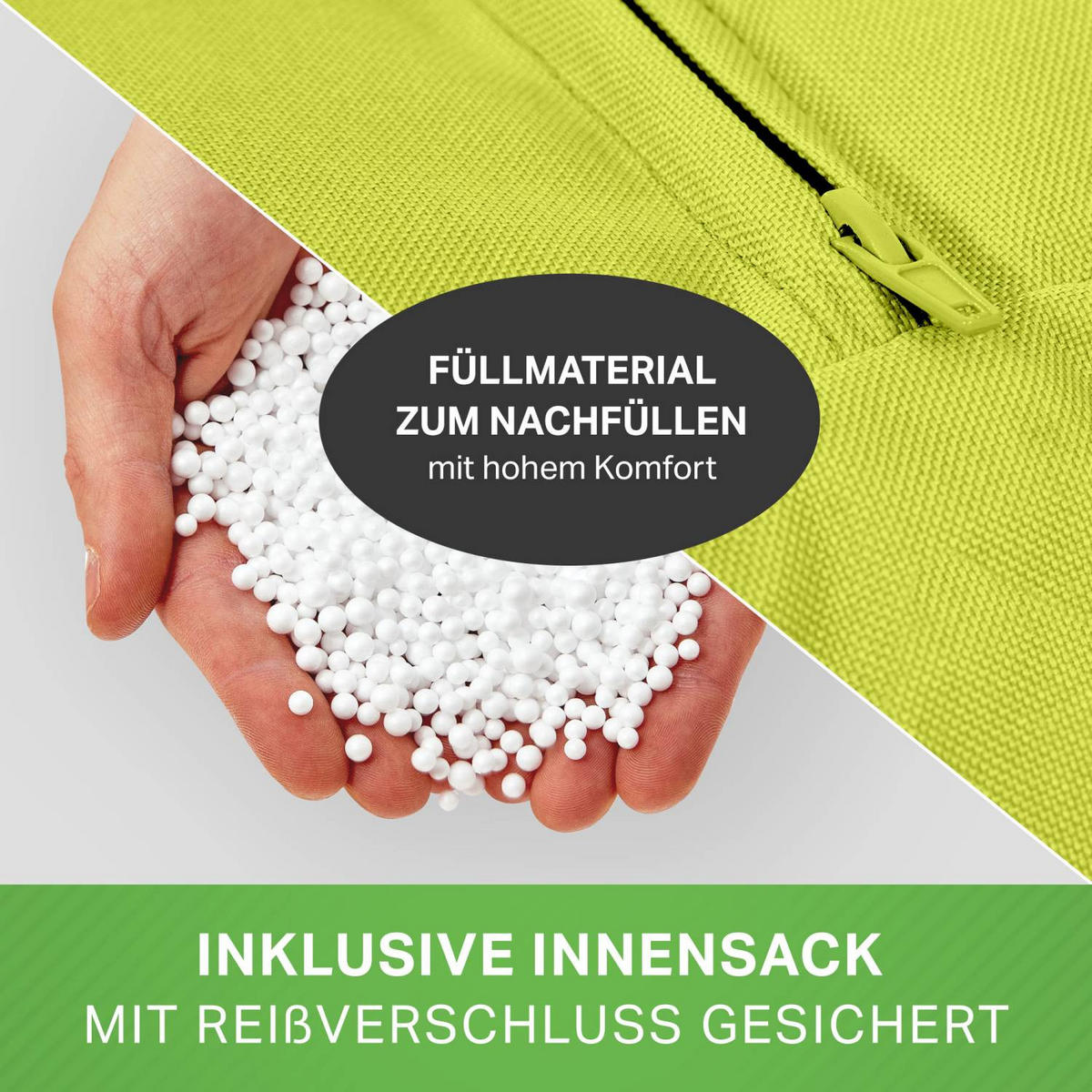 KINDER-SITZSACK 70x100cm - 70 Liter - Hellgrün, Textil (70/10/100cm) - Green Bean