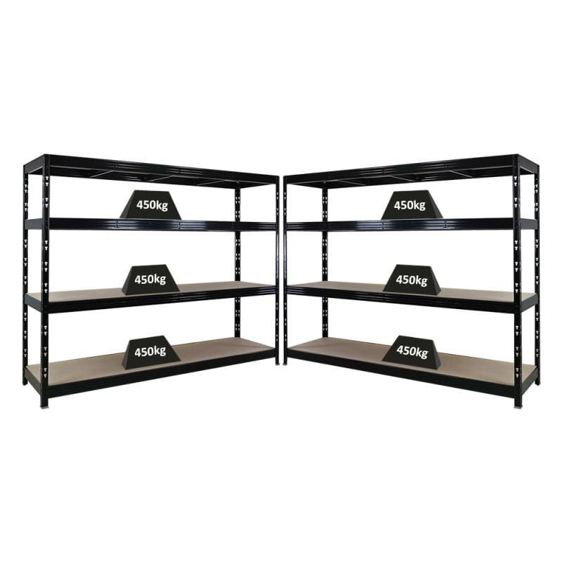 SCHWERLASTREGAL 2er-Set Rhino 180x240x60cm 4 Spanplatten-Ebenen 8mm Fachlast 450kg Schwarz - Schwarz, Metall (480/180/60cm) - PROREGAL